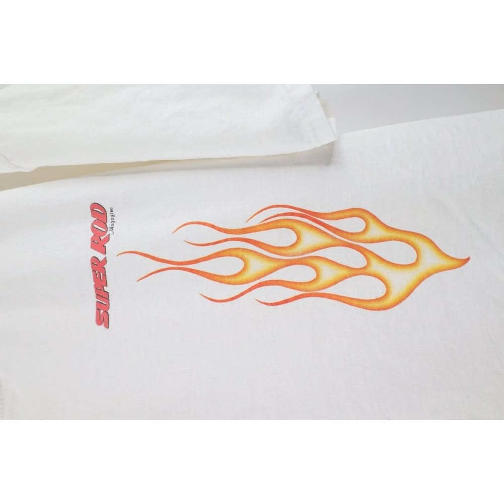 Vintage Y2k 2001 Mens Xl Distressed Super Rod Magazine Fire Flames T-Shirt White View 4